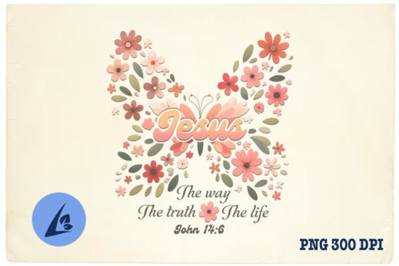 Butterfly Christian Jesus Floral PNG for Crafts & Graphics