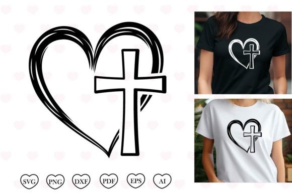 Cross with Heart Svg Christian Svg Graphics for Print Templates